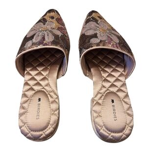 NWOB Birdies The Dove Petal Pink Gold Sequin Pointed Toe Mules Women's 7.5